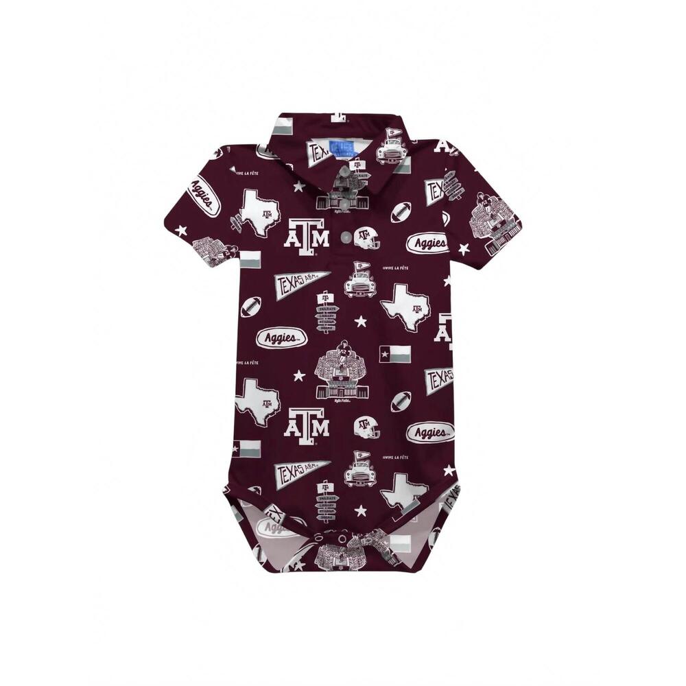 NEW VIVE LA FETE kid's texas a&m gameday polo onesie in red